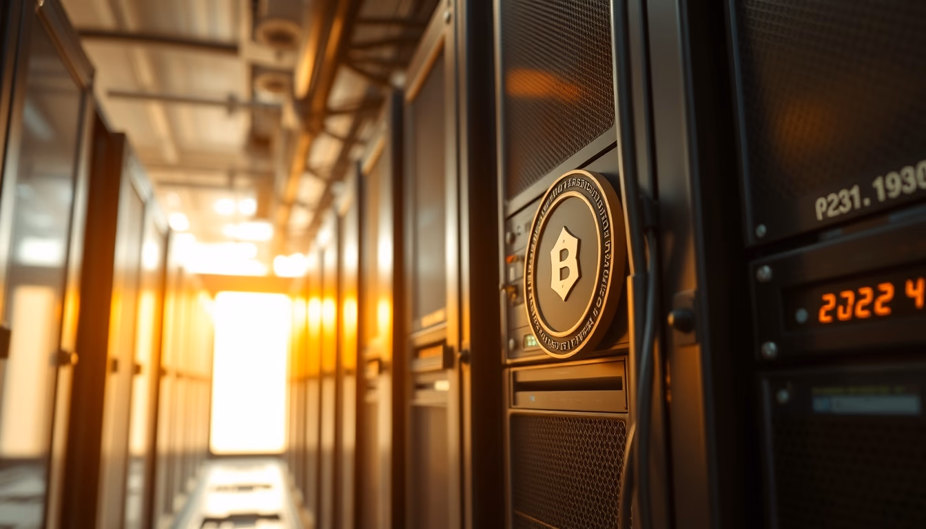distributed ledger multiple servers in data center in editorial style