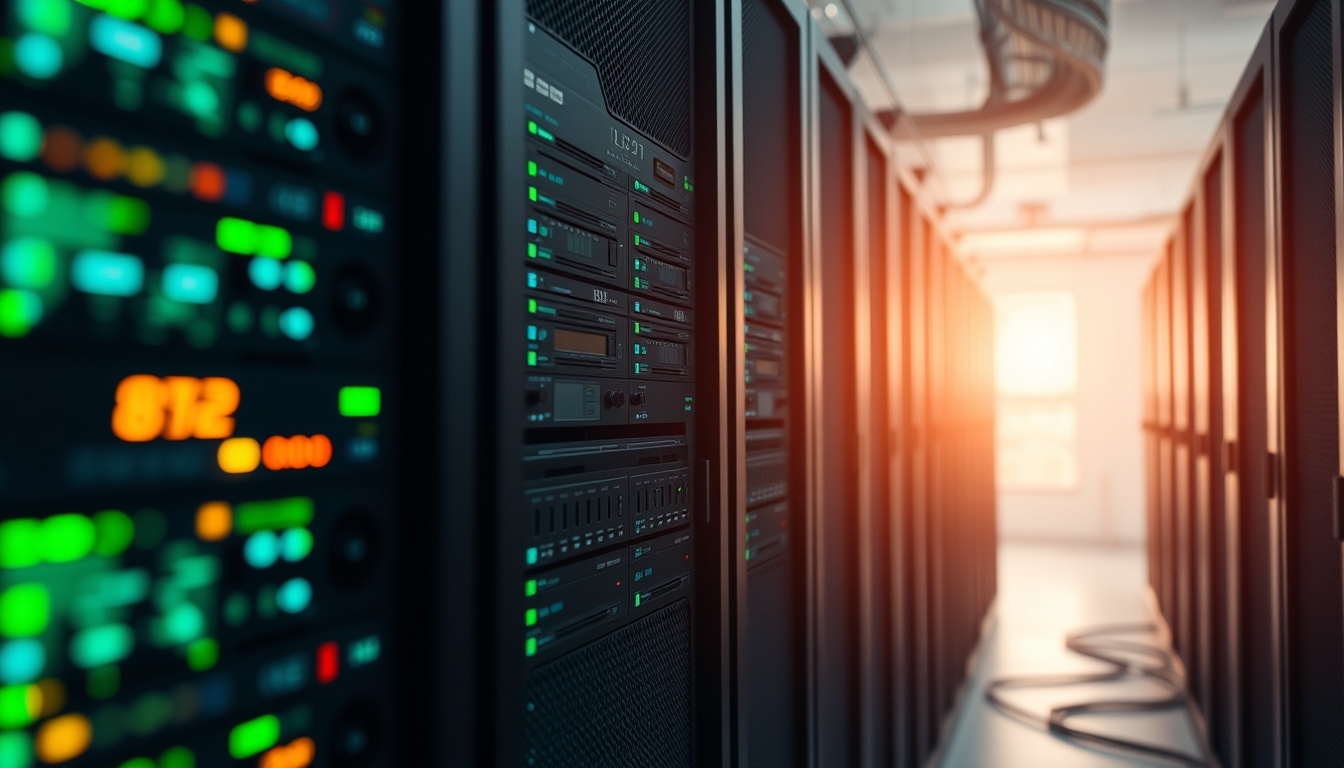 distributed ledger multiple servers in data center in editorial style