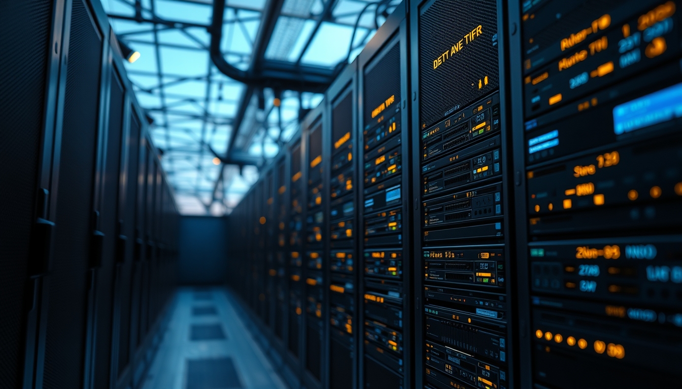 distributed ledger multiple servers in data center in editorial style