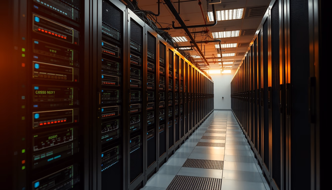 distributed ledger multiple servers in data center in editorial style