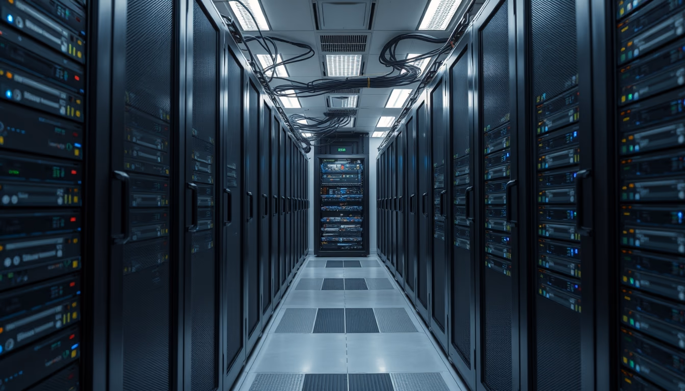 distributed ledger multiple servers in data center in editorial style