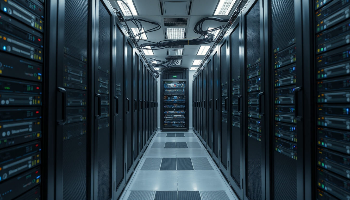 distributed ledger multiple servers in data center in editorial style