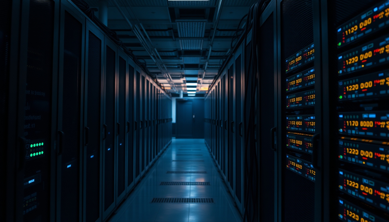 distributed ledger multiple servers in data center in editorial style