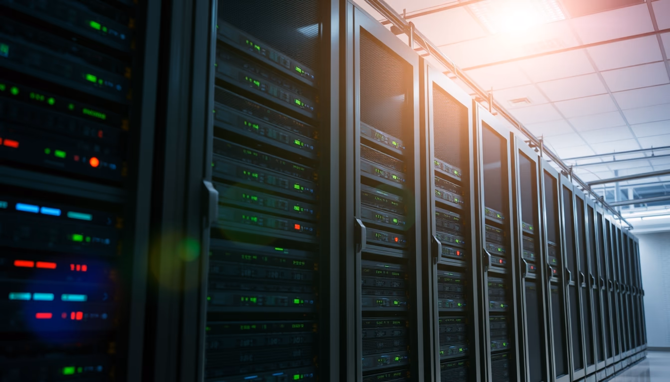 distributed ledger multiple servers in data center in editorial style