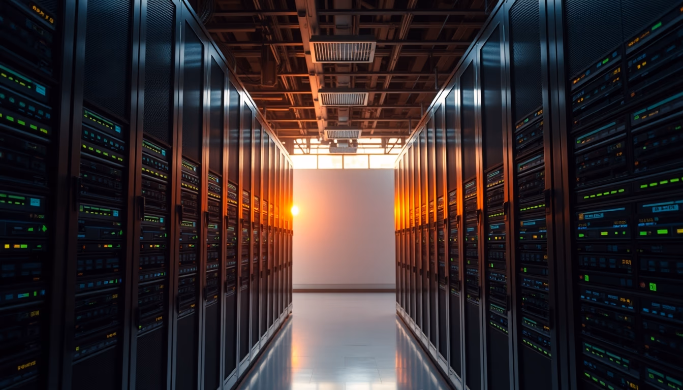 distributed ledger multiple servers in data center in editorial style