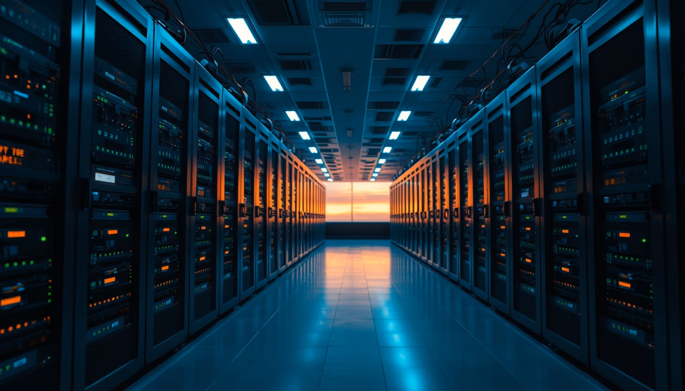 distributed ledger multiple servers in data center in editorial style