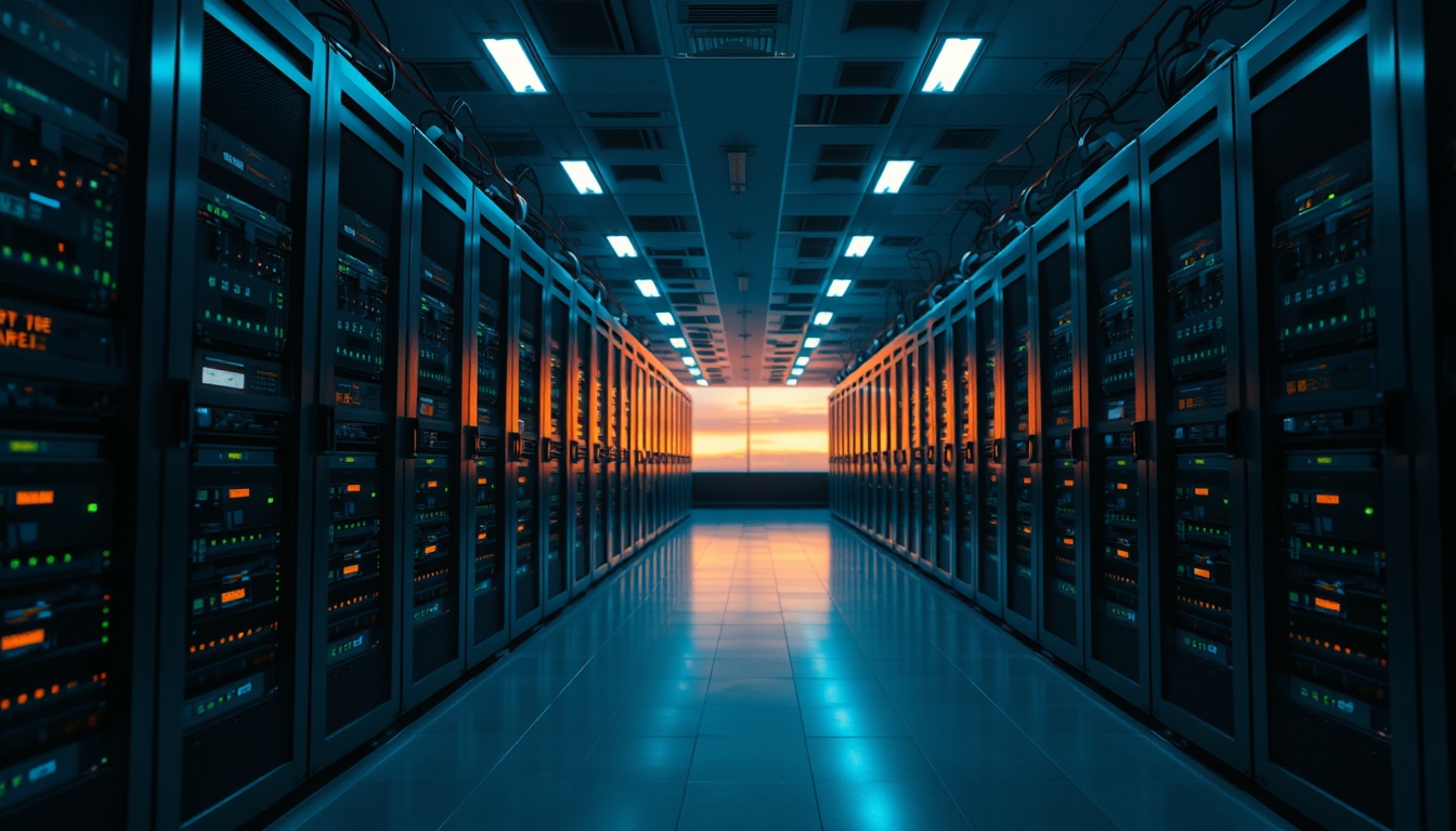 distributed ledger multiple servers in data center in editorial style