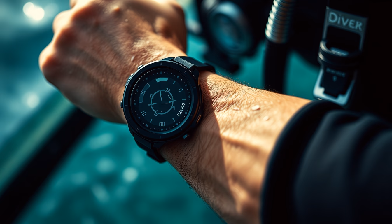 dive computer wrist in editorial style