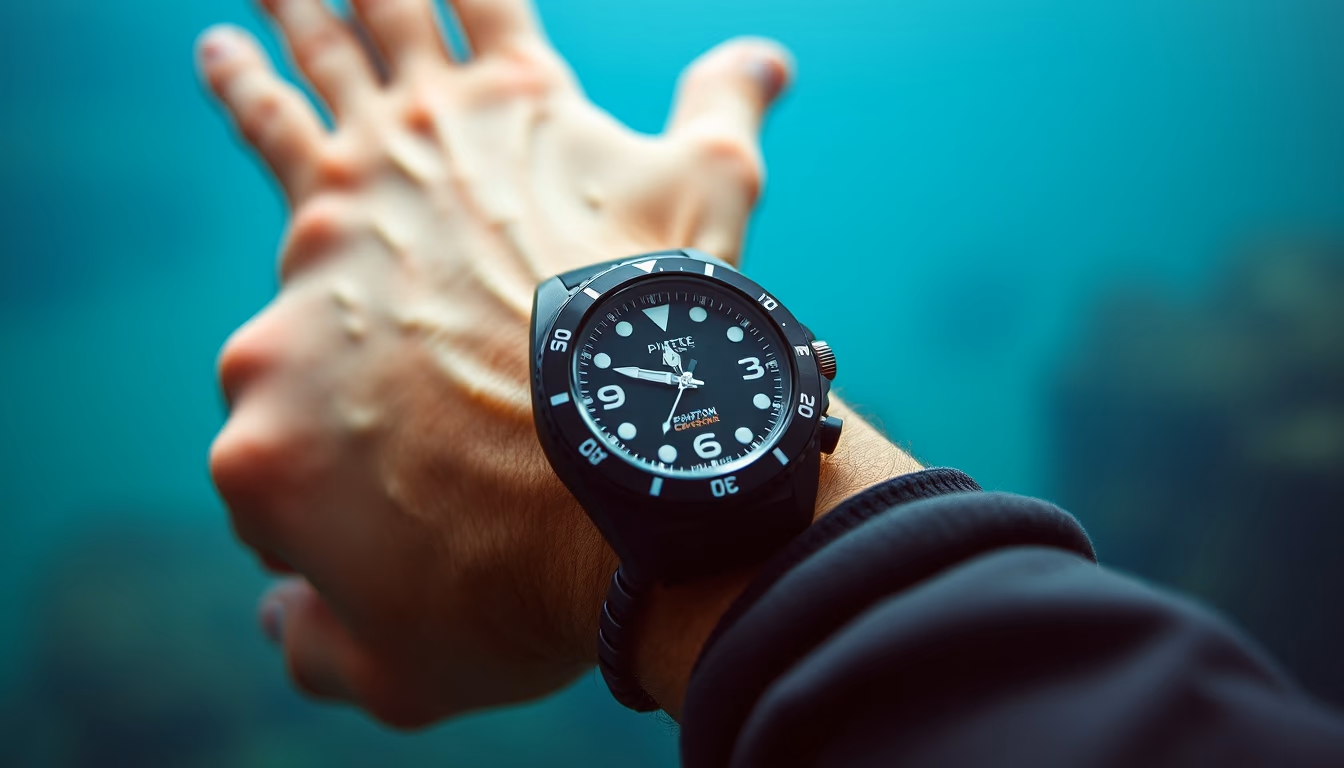 dive computer wrist in editorial style