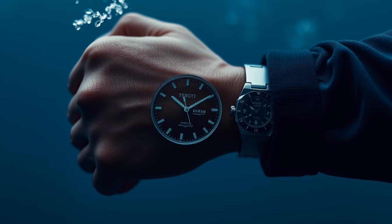 dive computer wrist in editorial style