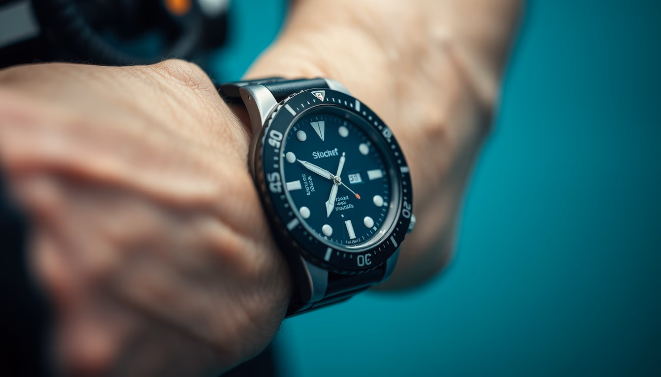 dive computer wrist in editorial style