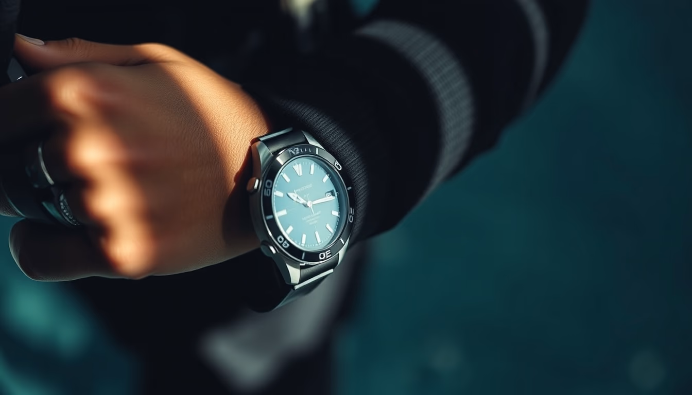 dive computer wrist in editorial style
