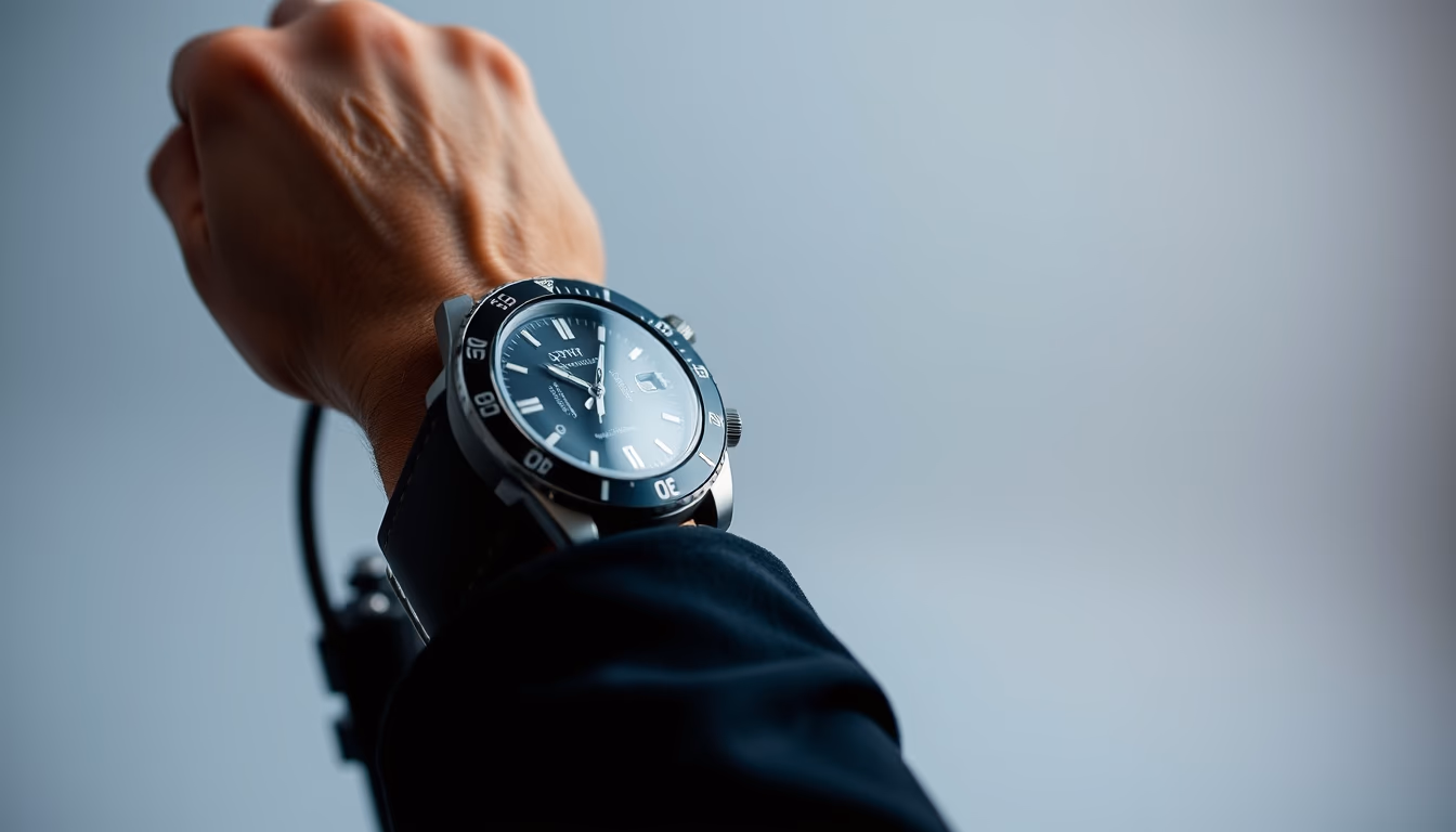 dive computer wrist in editorial style