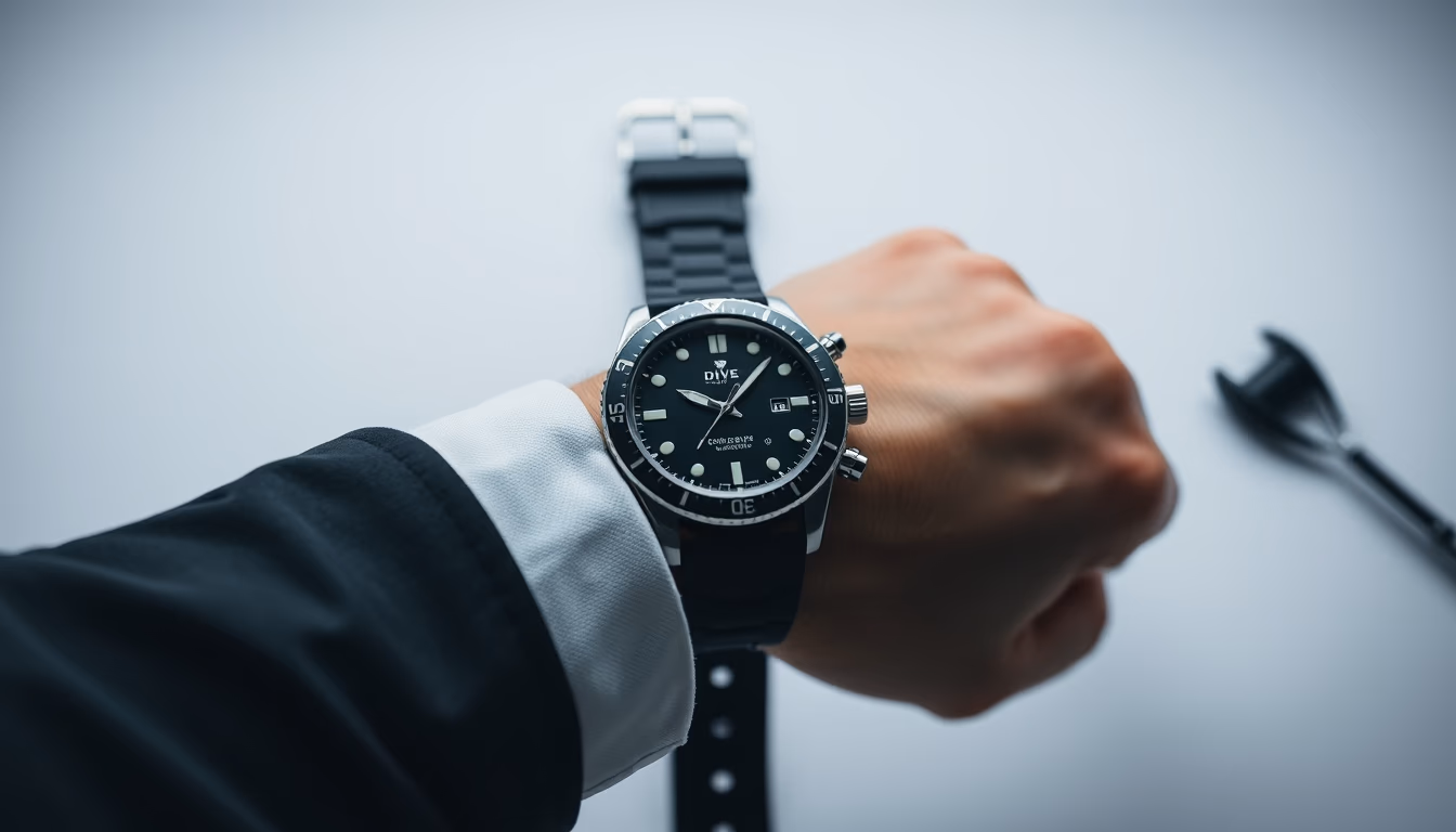 dive computer wrist in editorial style