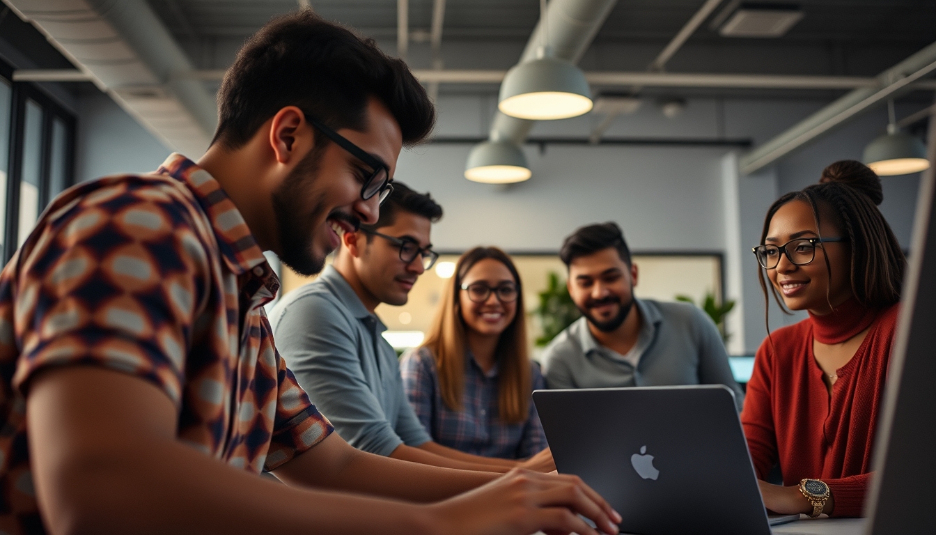 Time de engenharia de software em coworking brasileiro em estilo editorial