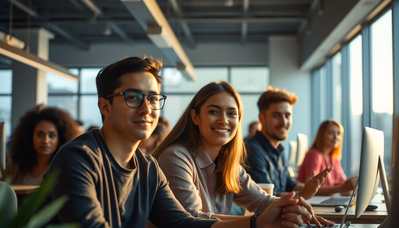 diverse software engineering team in modern co-working space in editorial style