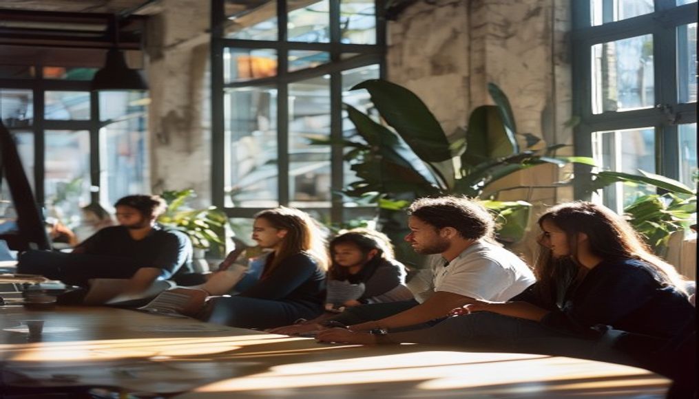 diverse software engineering team in modern co-working space in editorial style