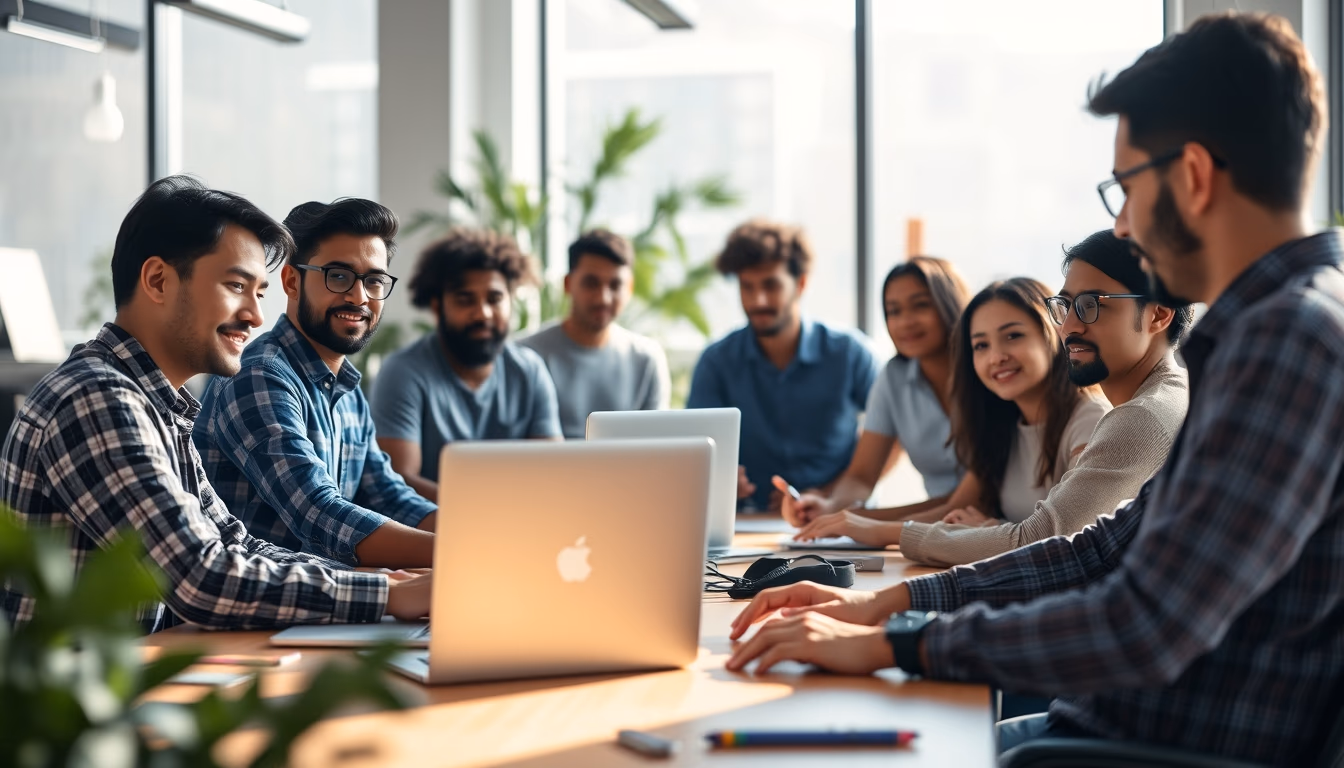diverse software engineering team in modern co-working space in editorial style
