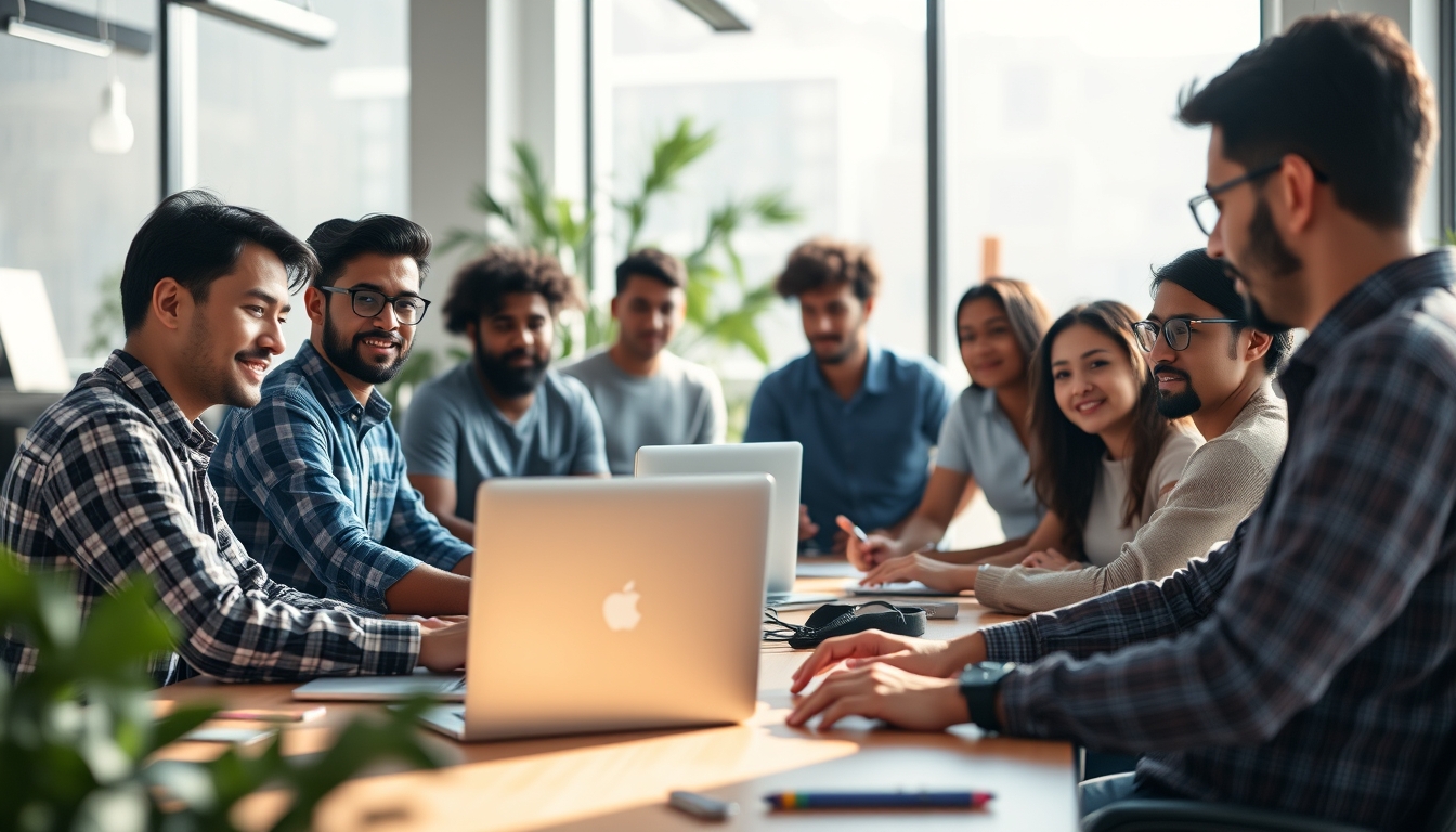 Time de engenharia de software em coworking brasileiro em estilo editorial