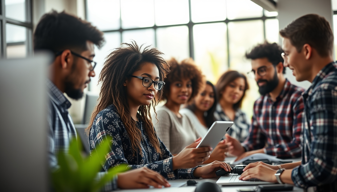 Time de engenharia de software em coworking brasileiro em estilo editorial