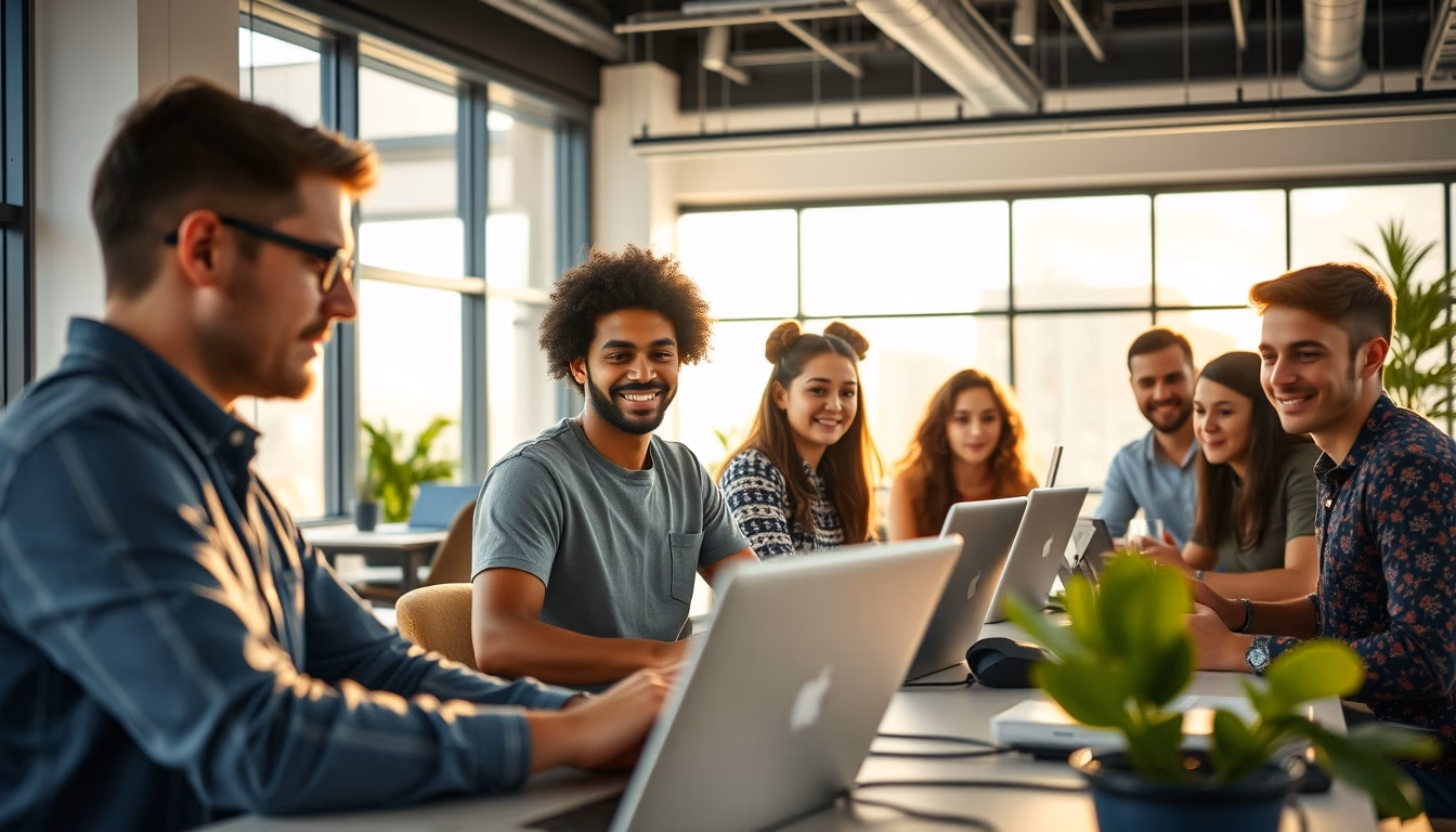 diverse software engineering team in modern co-working space in editorial style