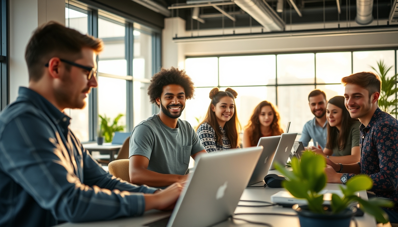 Time de engenharia de software em coworking brasileiro em estilo editorial