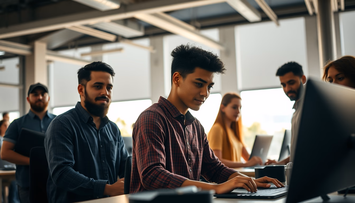 diverse software engineering team in modern co-working space in editorial style