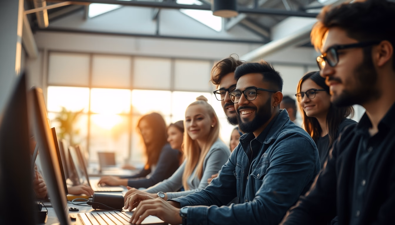 diverse software engineering team in modern co-working space in editorial style