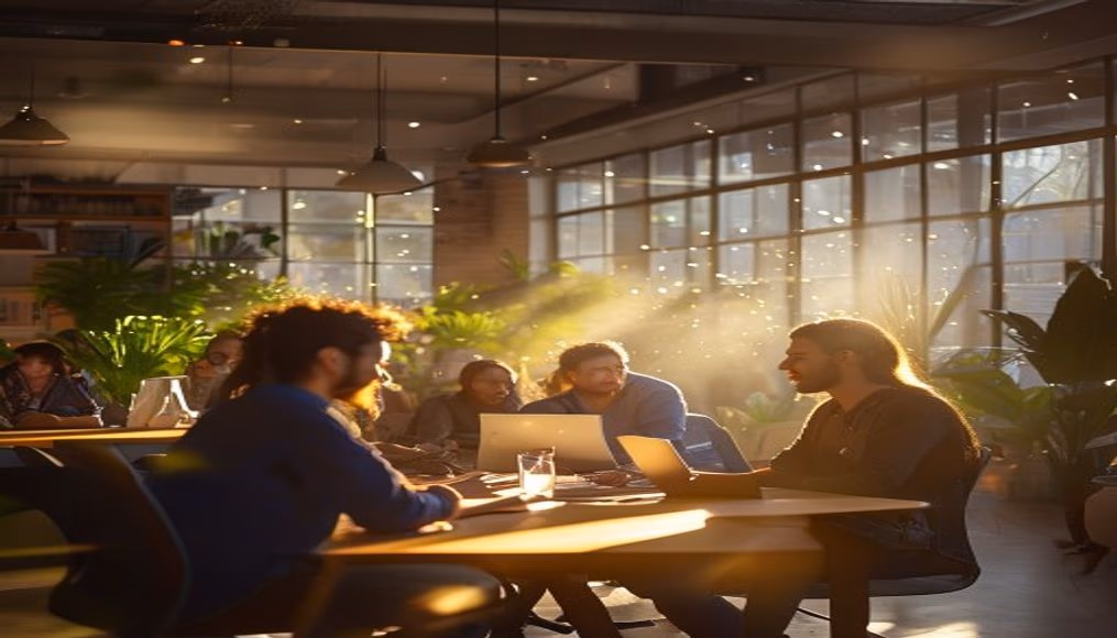 diverse software engineering team in modern co-working space in editorial style