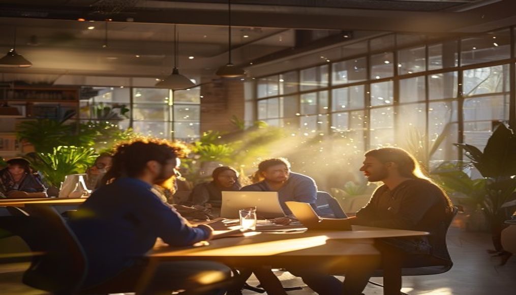 diverse software engineering team in modern co-working space in editorial style