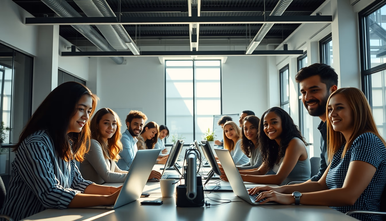 diverse software engineering team in modern co-working space in editorial style