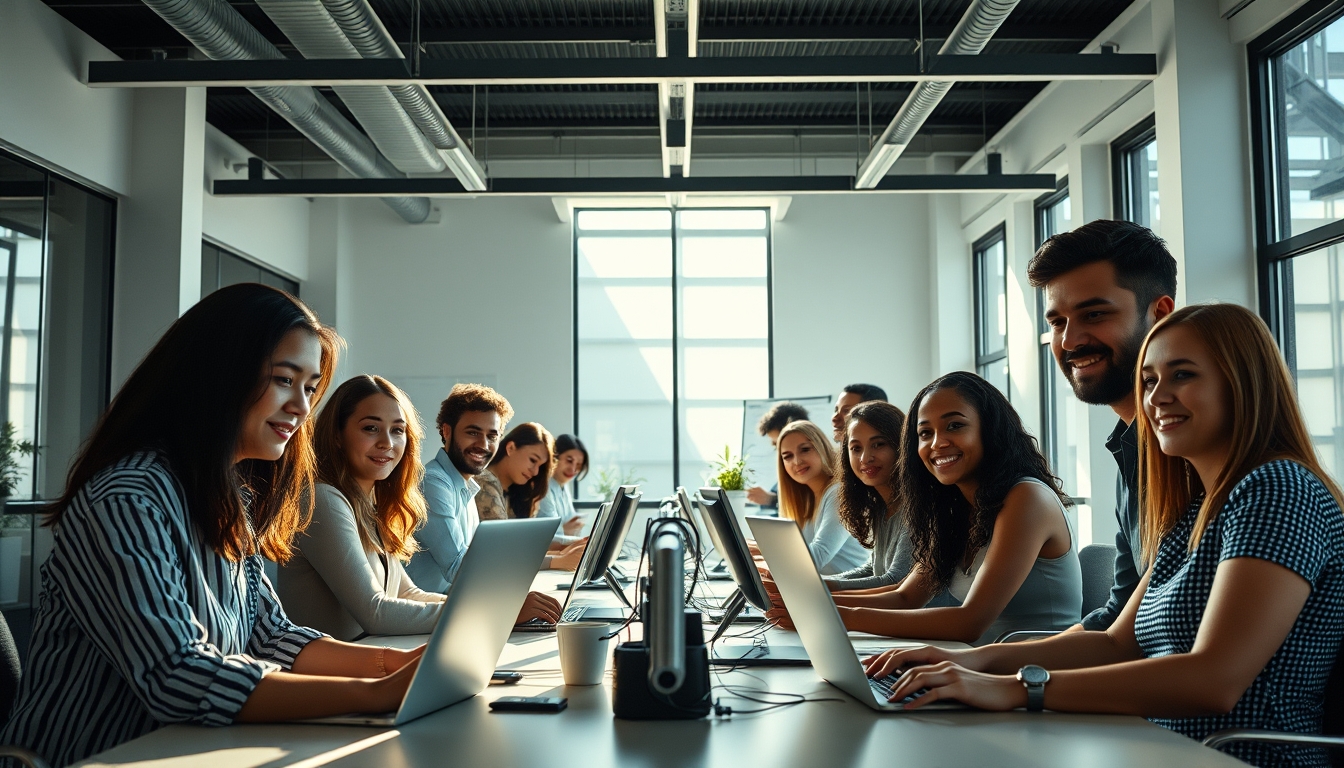 Time de engenharia de software em coworking brasileiro em estilo editorial