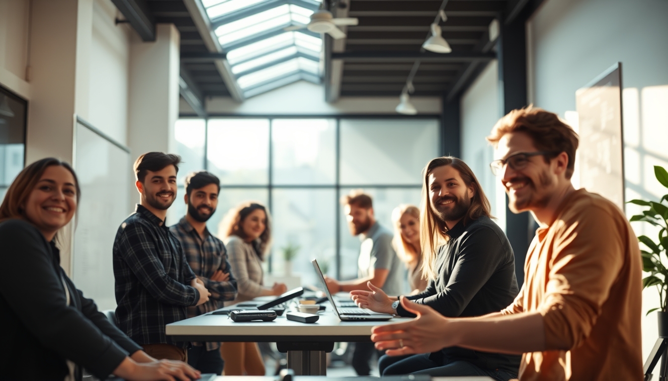 Time de engenharia de software em coworking brasileiro em estilo editorial