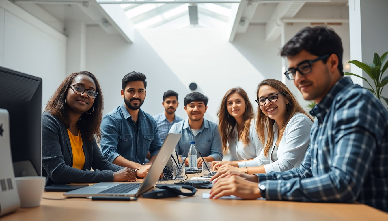 Time de engenharia de software em coworking brasileiro em estilo editorial