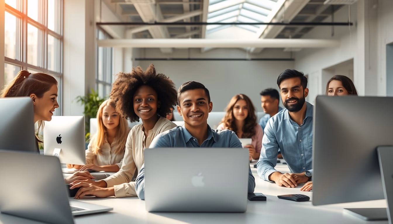 diverse software engineering team in modern co-working space in editorial style