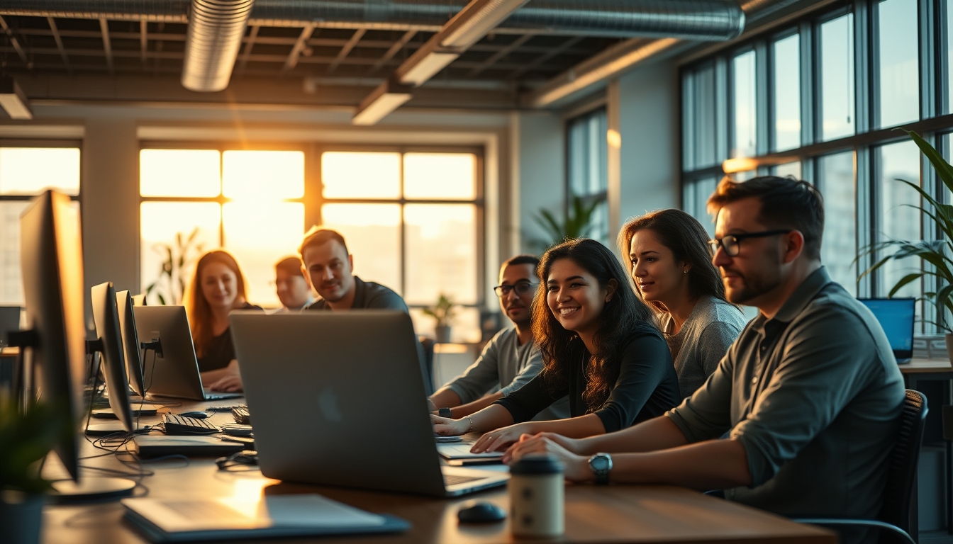 Time de engenharia de software em coworking brasileiro em estilo editorial