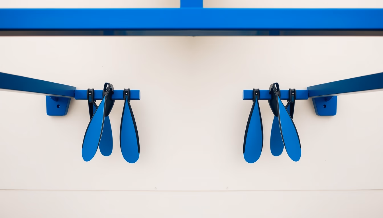 diving fins blue rack in editorial style