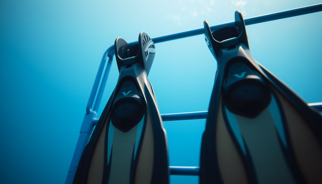 diving fins blue rack in editorial style