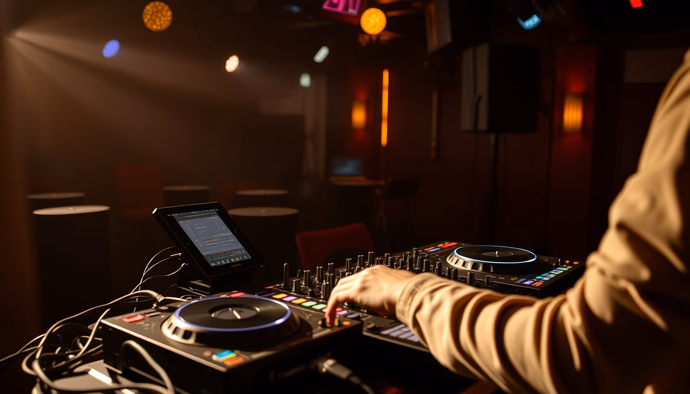 dj equipment club setup in editorial style