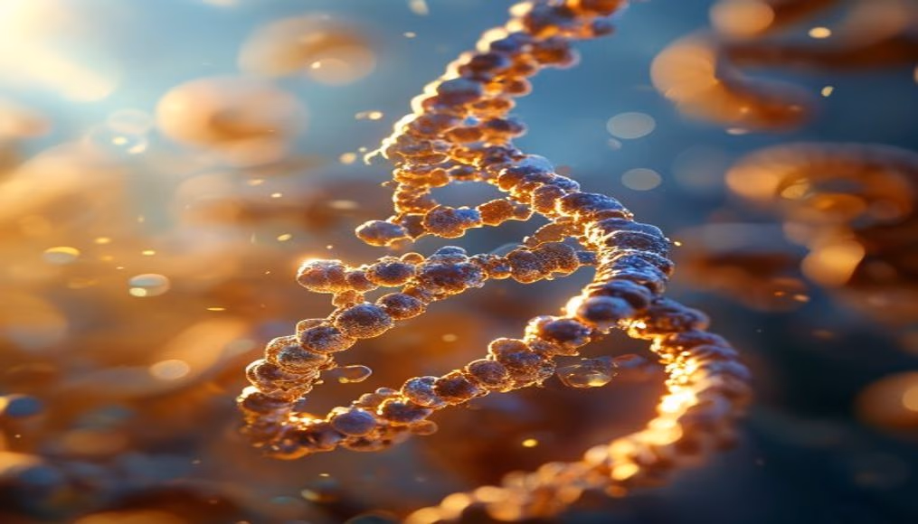 Dna double helix 3D render em estilo editorial