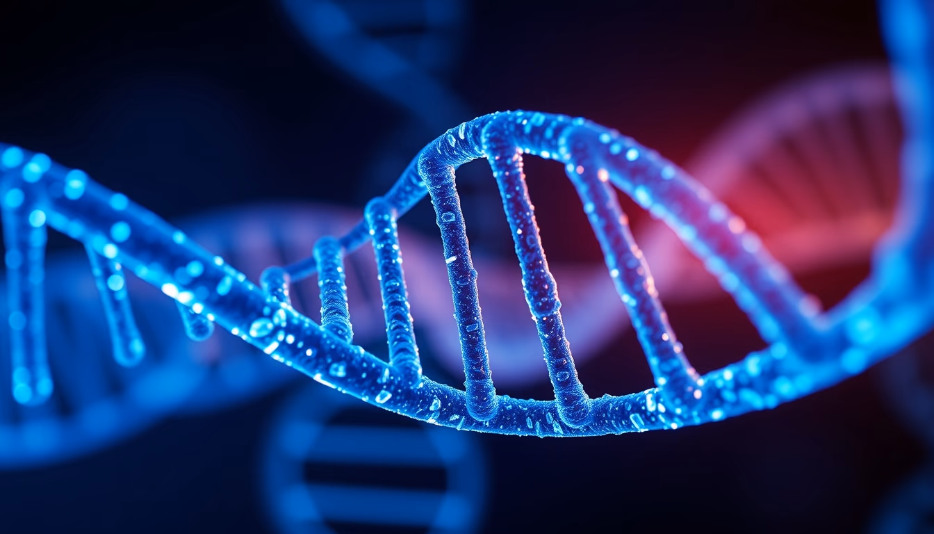 dna helix glowing blue in editorial style