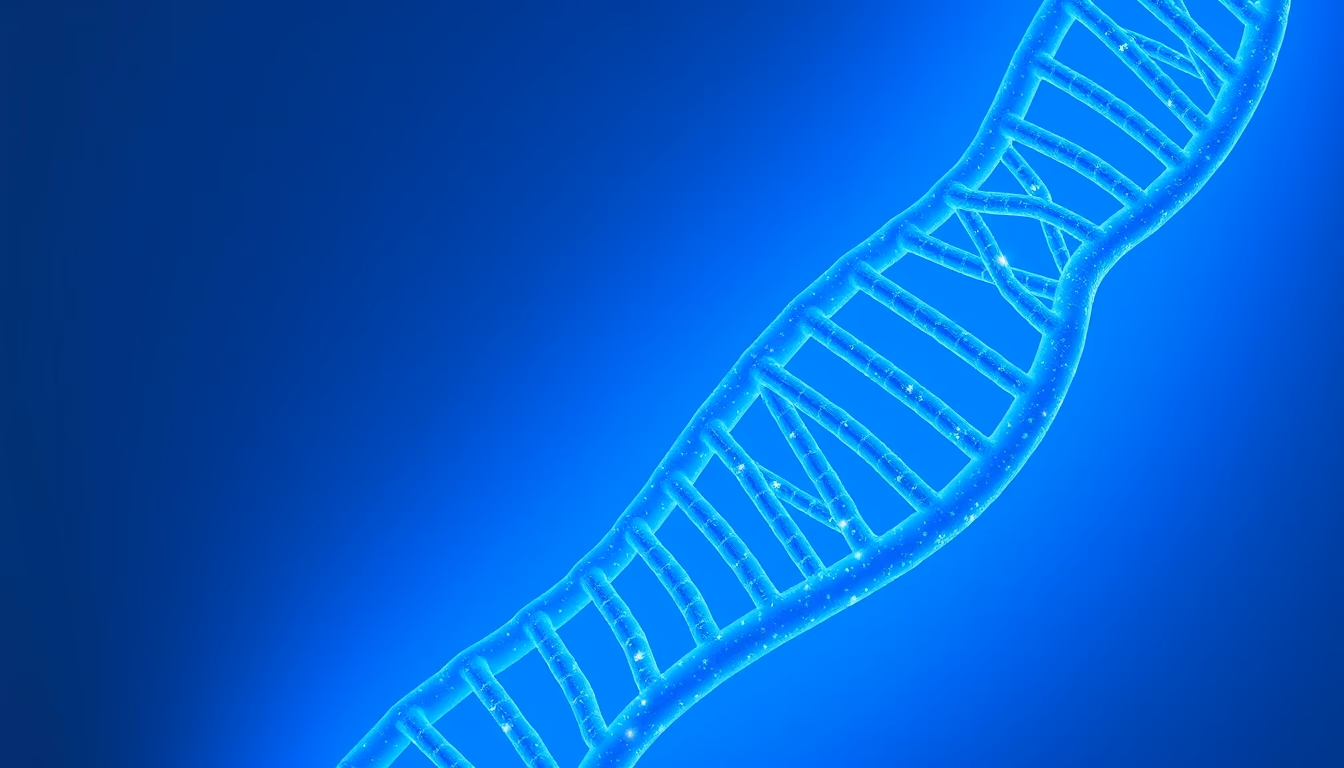 dna helix glowing blue in editorial style