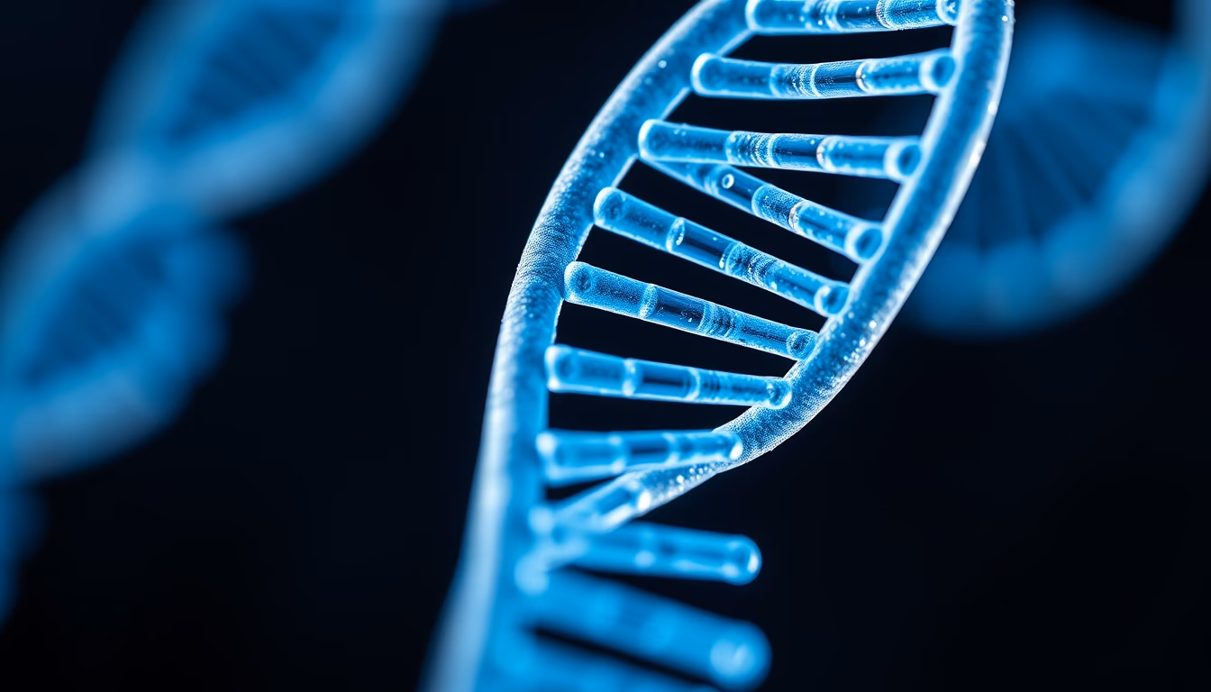 dna helix glowing blue in editorial style