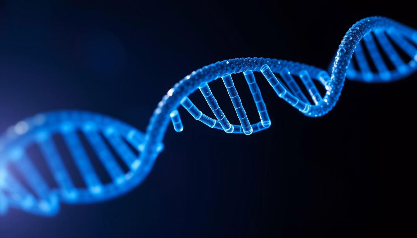 dna helix glowing blue in editorial style