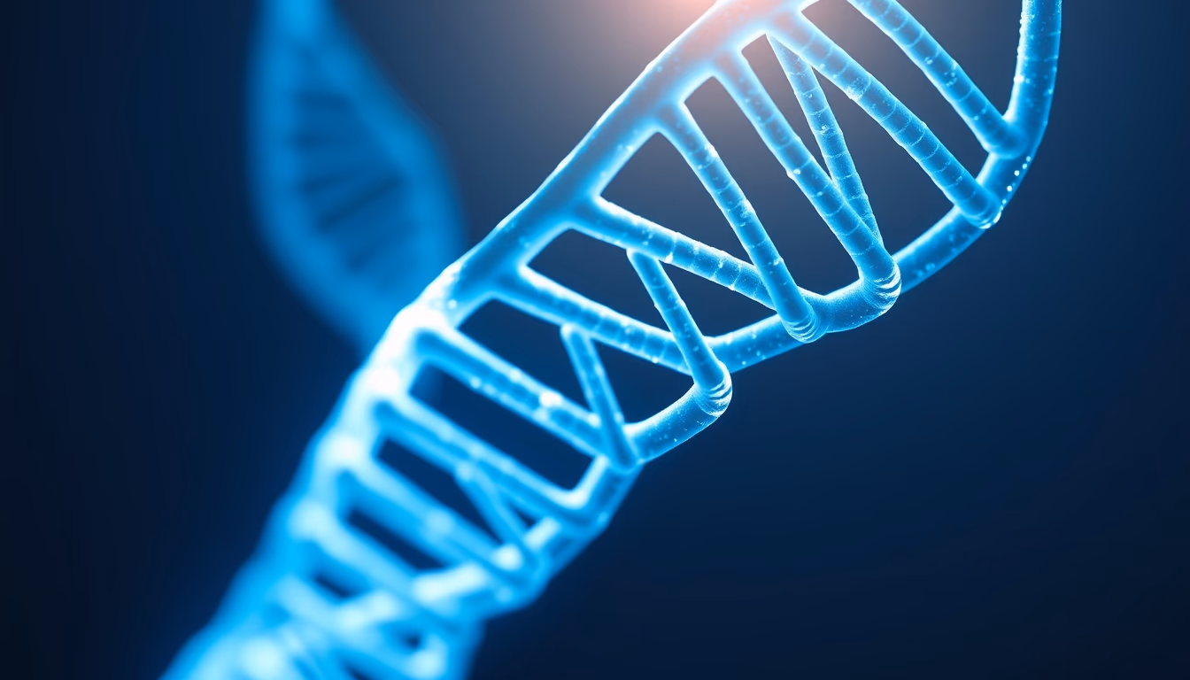 dna helix glowing blue in editorial style