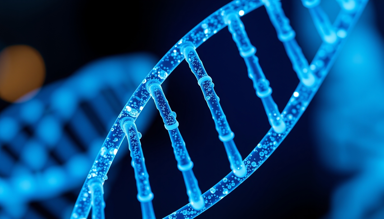 dna helix glowing blue in editorial style