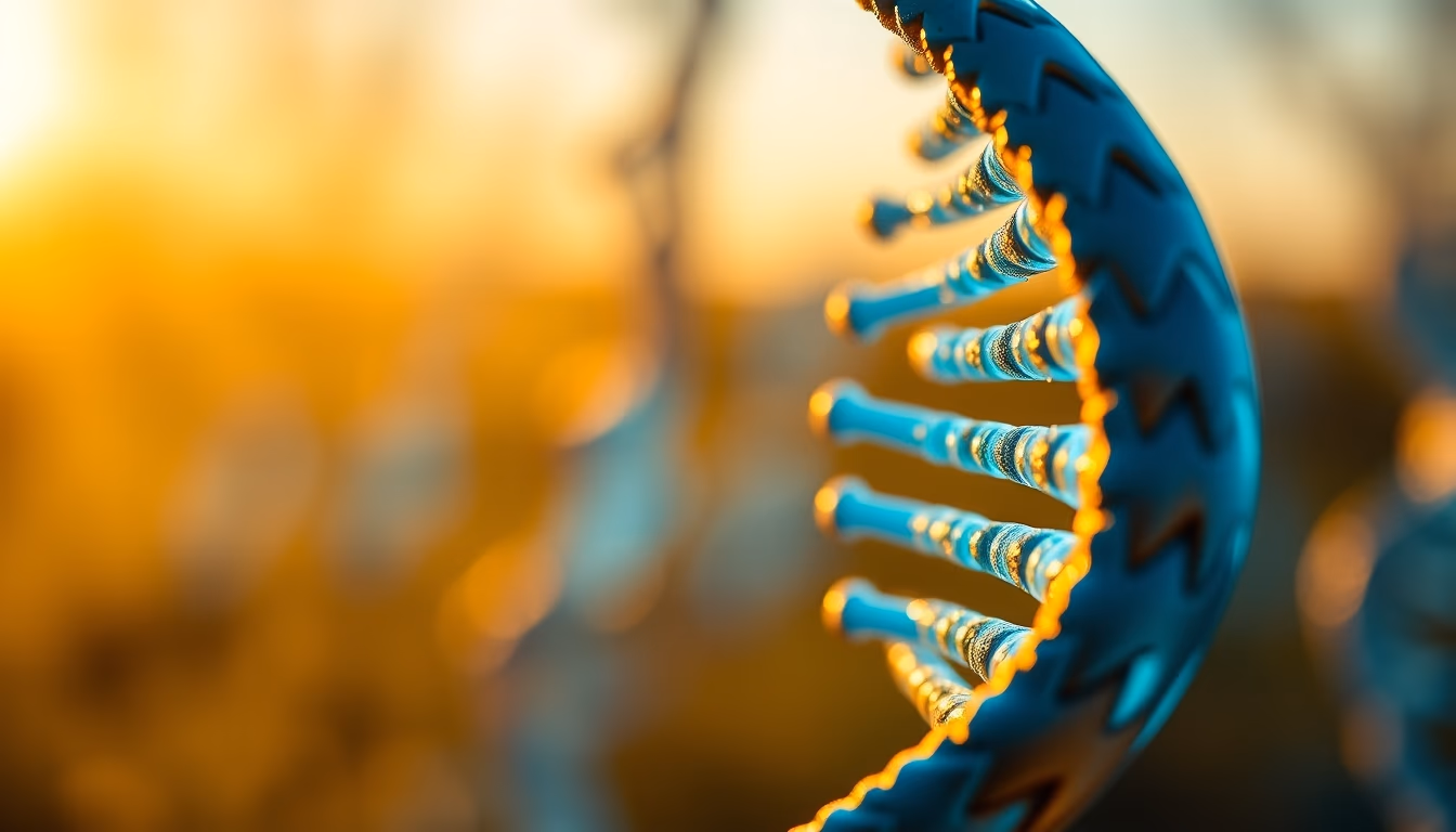 dna helix glowing blue in editorial style