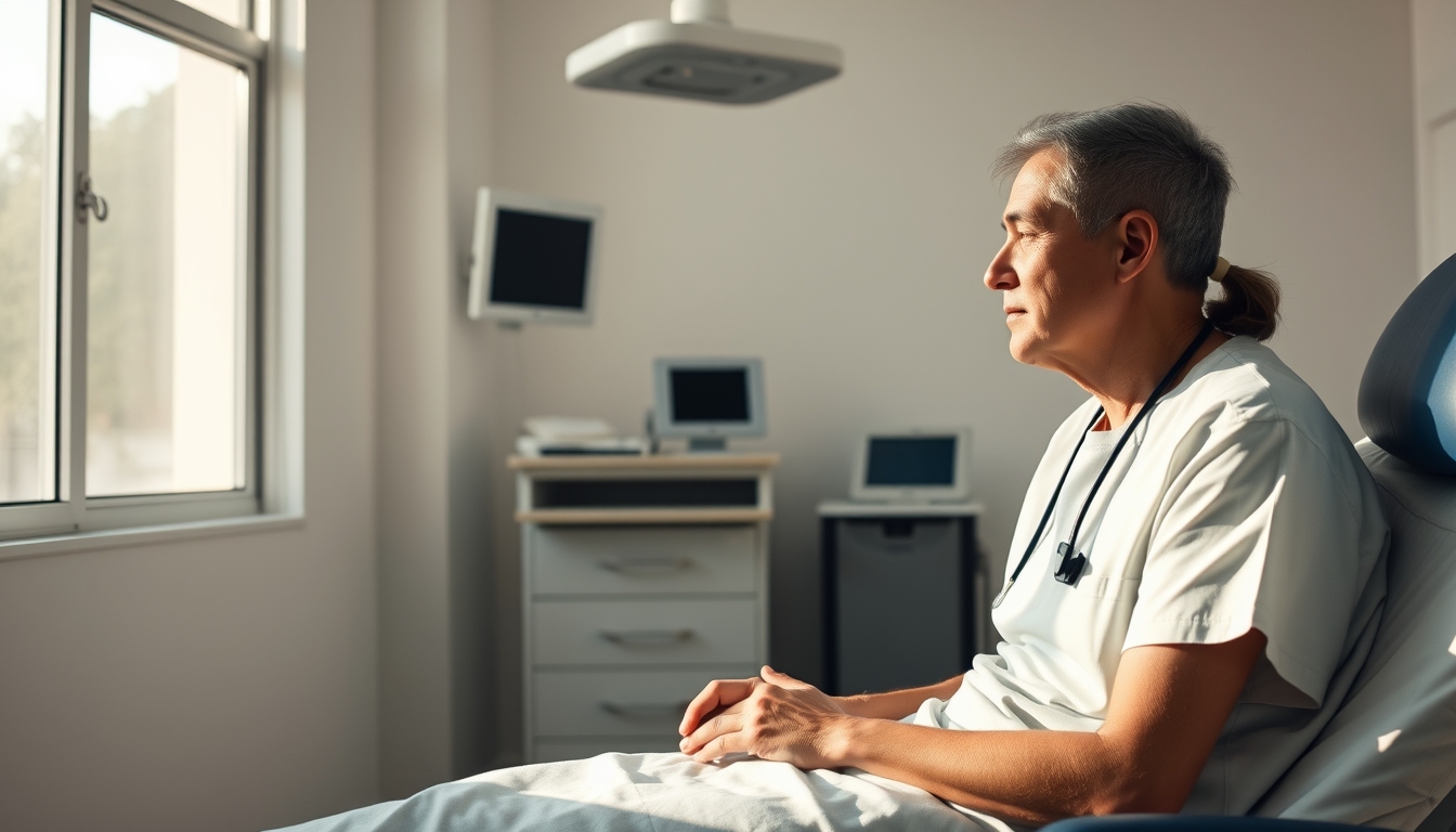 doctor and patient in social security medical exam room in editorial style