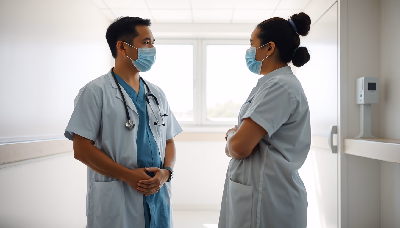 doctor and patient in social security medical exam room in editorial style