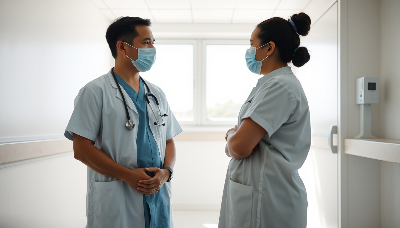 Doctor and patient in INSS perícia médica room em estilo editorial